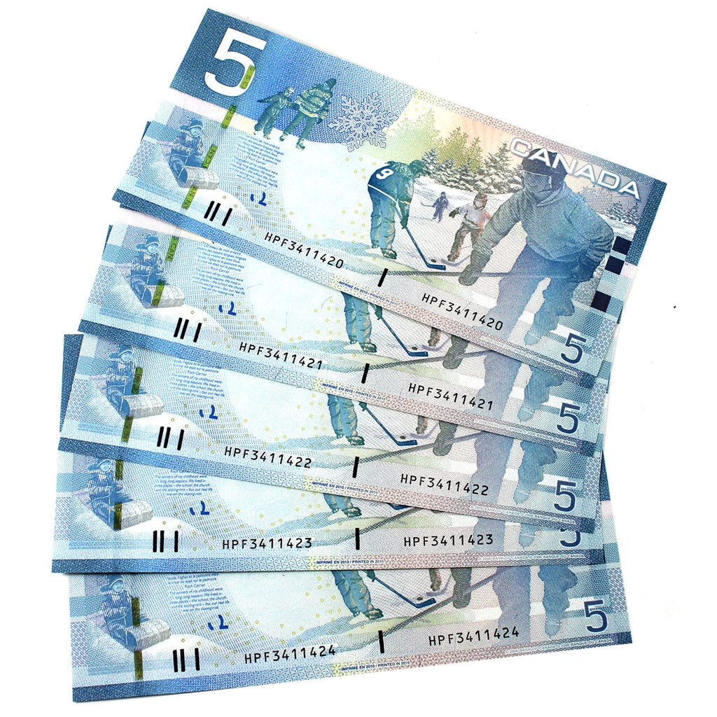 5x Sequential 2006 Canada $5 Notes Jenkins-Carney, 5Pcs