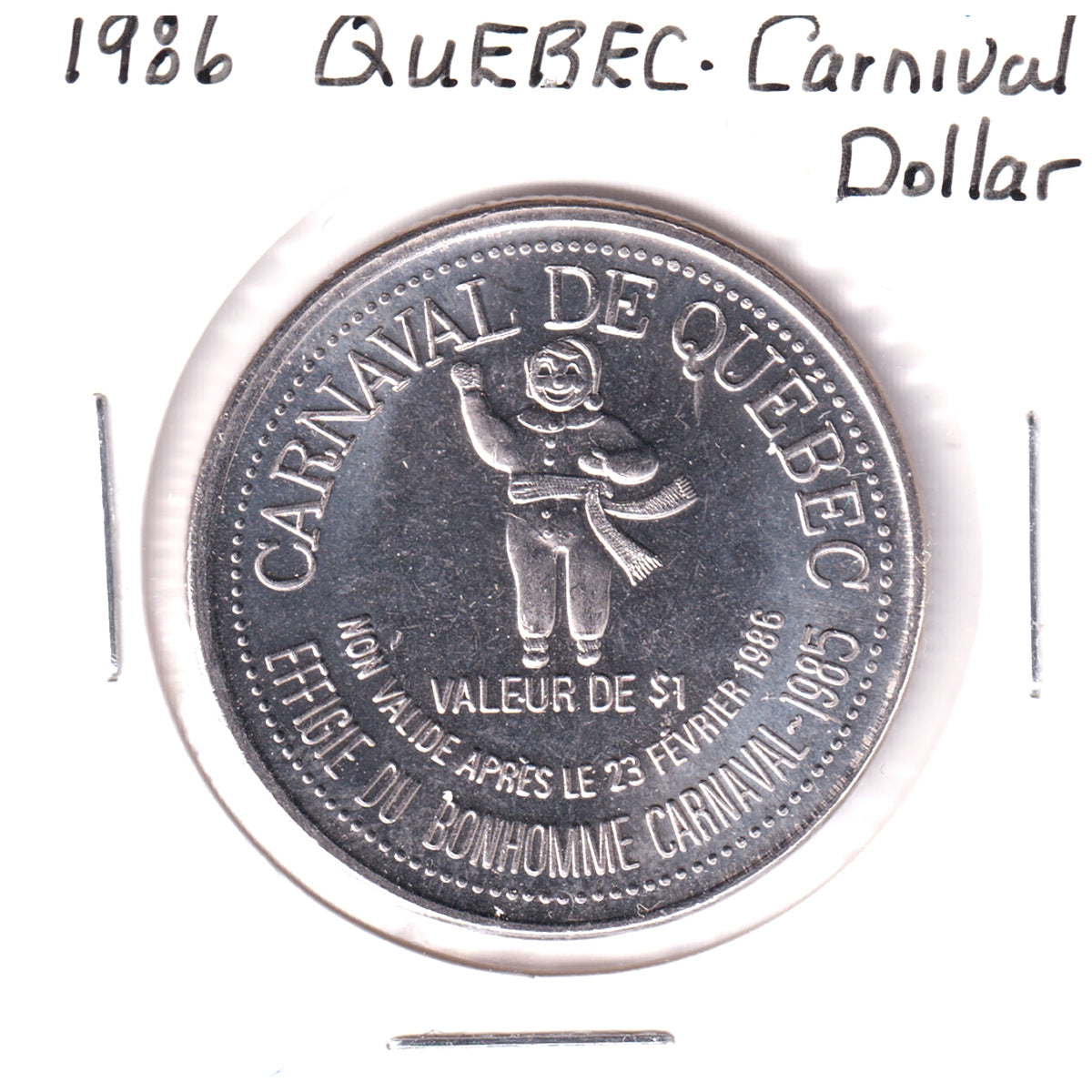 1986 Dollar du Carnaval de Quebec Trade Token: International Pee-Wee Hockey Tournament