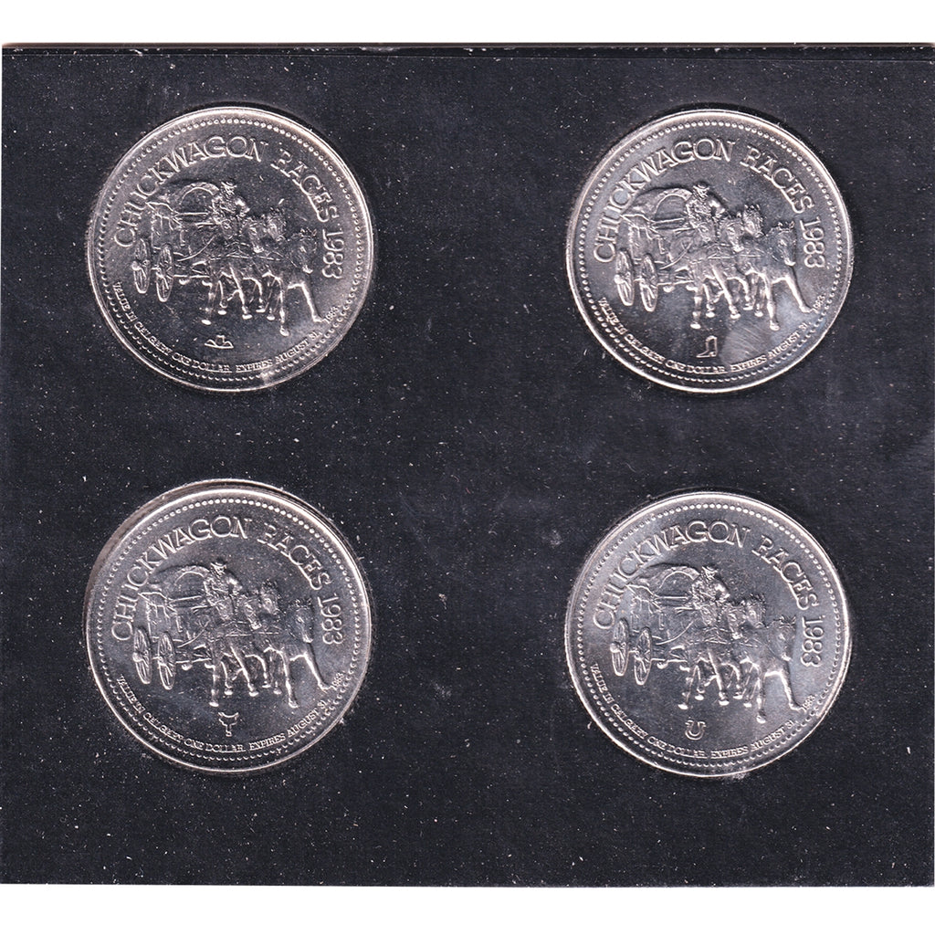 Set of 4x 1983 Calgary Stampede Souvenir Dollars with 4 Mintmarks, 4Pcs in Folder