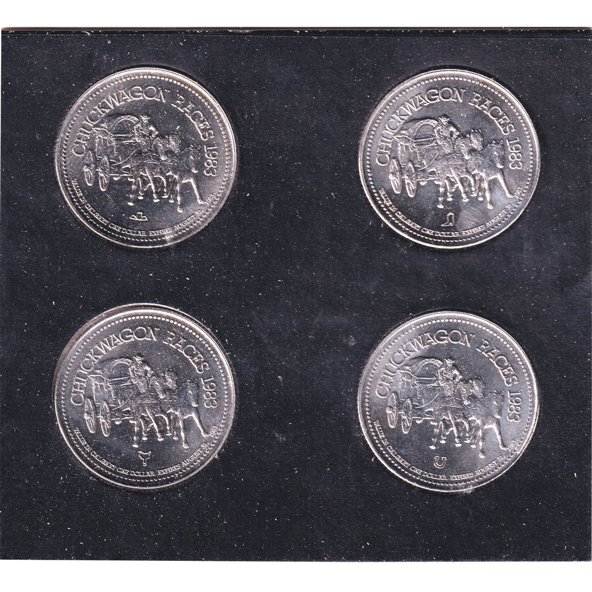 Set of 4x 1983 Calgary Stampede Souvenir Dollars with 4 Mintmarks, 4Pcs in Folder