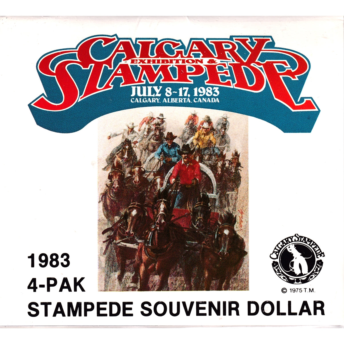 Set of 4x 1983 Calgary Stampede Souvenir Dollars with 4 Mintmarks, 4Pcs in Folder