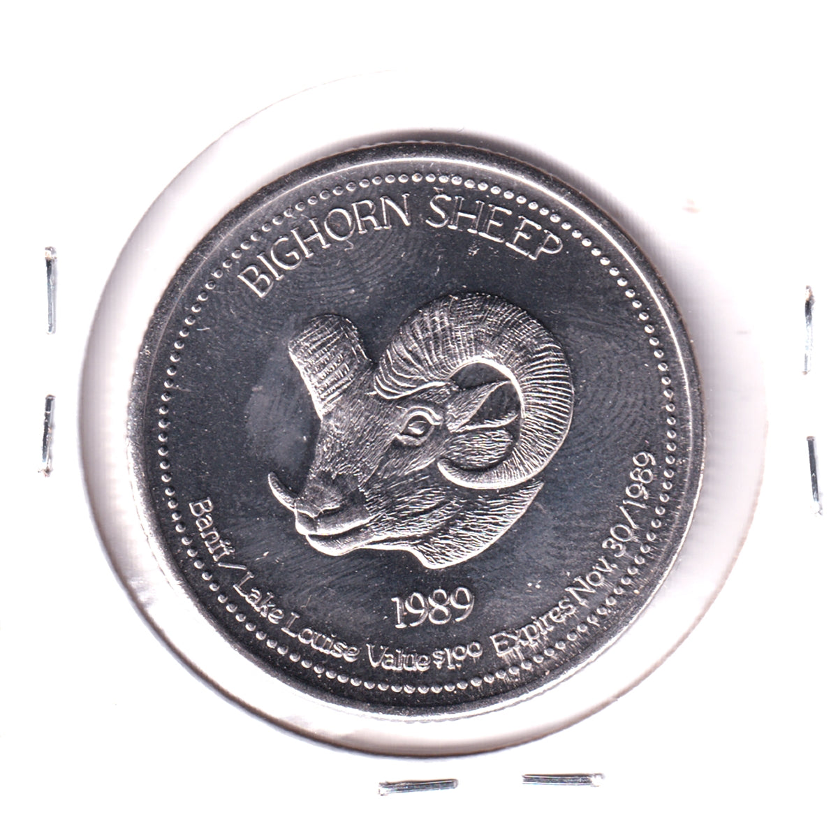 1989 Banff/Lake Louise, AB, Trade Dollar Token: RCMP / Bighorn Sheep