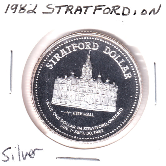 1982 Stratford, ON, 150th Anniversary Fine Silver Trade Dollar Token (No Tax)