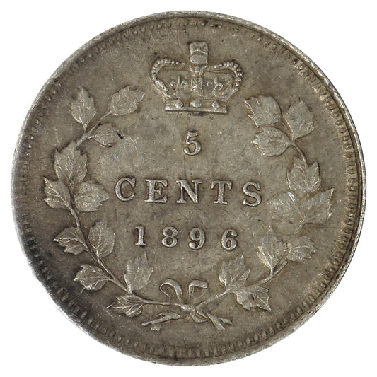 1896 Canada 5-cents, EF-AU (EF45) Scratched, marks, or impaired