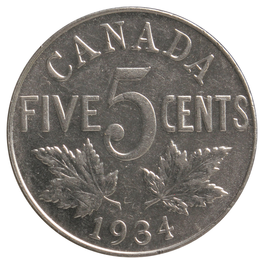 1934 Canada 5-cents EF-AU (EF-45) Scratched