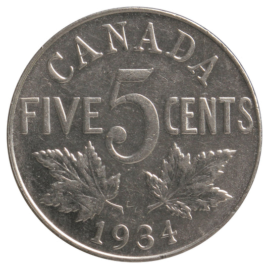 1934 Canada 5-cents EF-AU (EF-45) Scratched