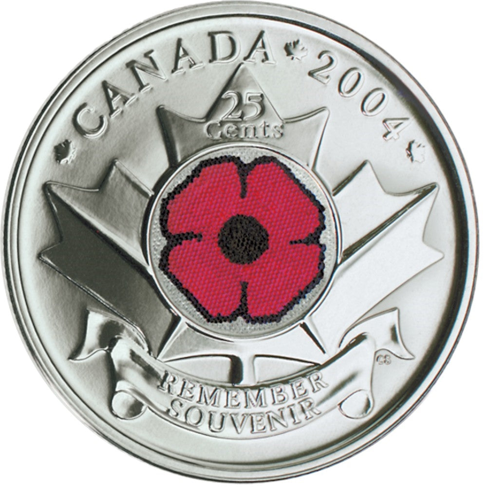2004 Canada First Day Poppy 25-cent Coin