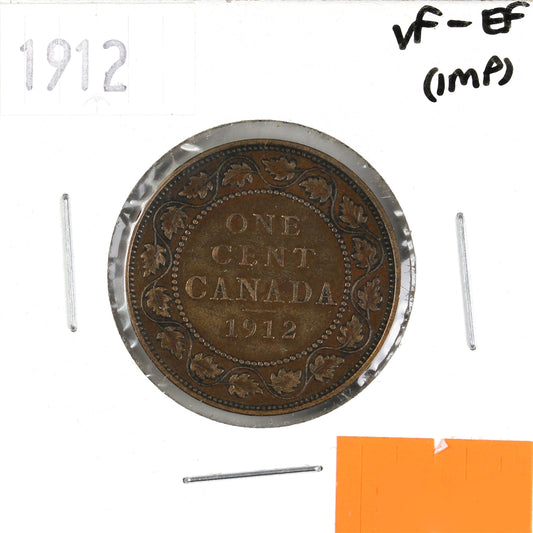 1912 Canada 1-cent VF-EF (VF30) cleaned, nicked, toned, or impaired