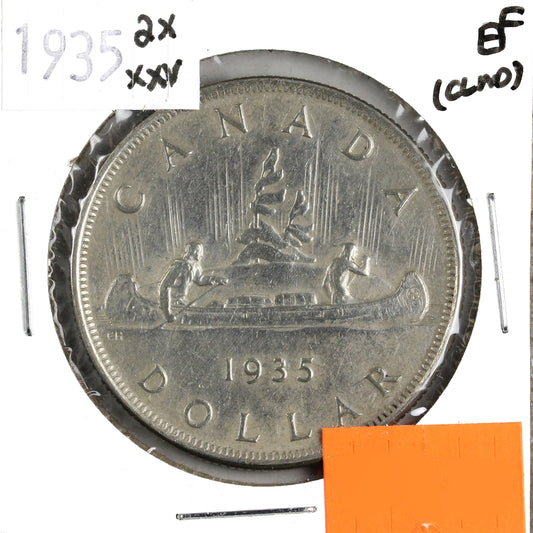 1935 Doubling of 'XXV' Canada Dollar Extra Fine (EF40) Scratched, Cleaned, or Impaired