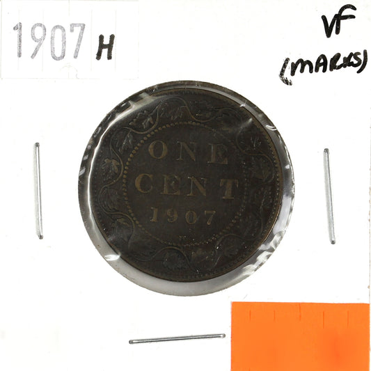 1907H Canada 1-cent Very Fine (VF20) Marks, bent, or impaired