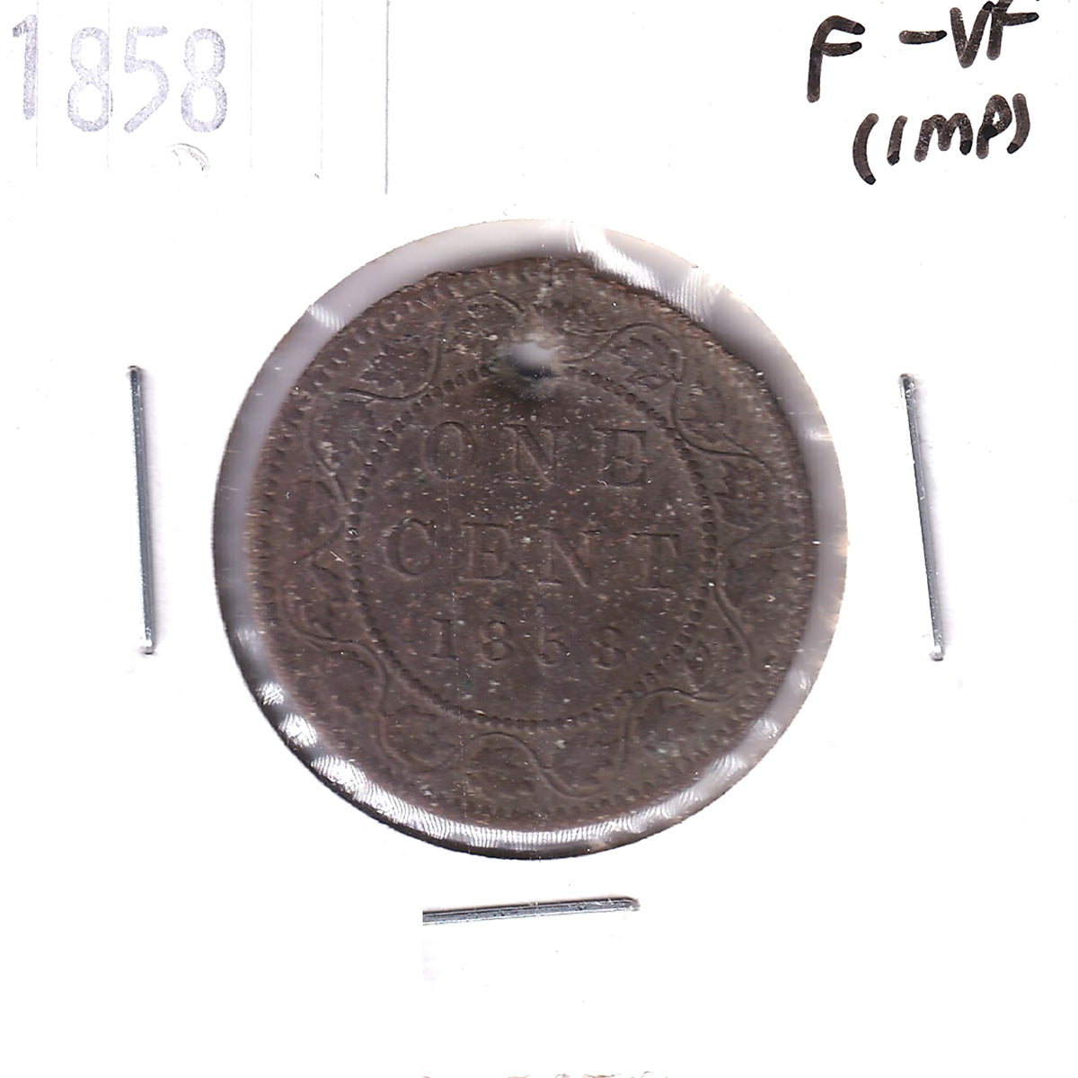 1858 Canada 1-cent F-VF (F-15) Impaired
