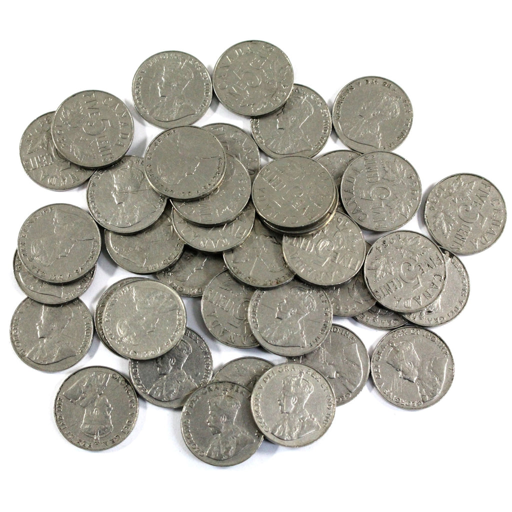 Lot of 40x 1934 Canada George V 5-Cents in Circulated Condition, 40Pcs