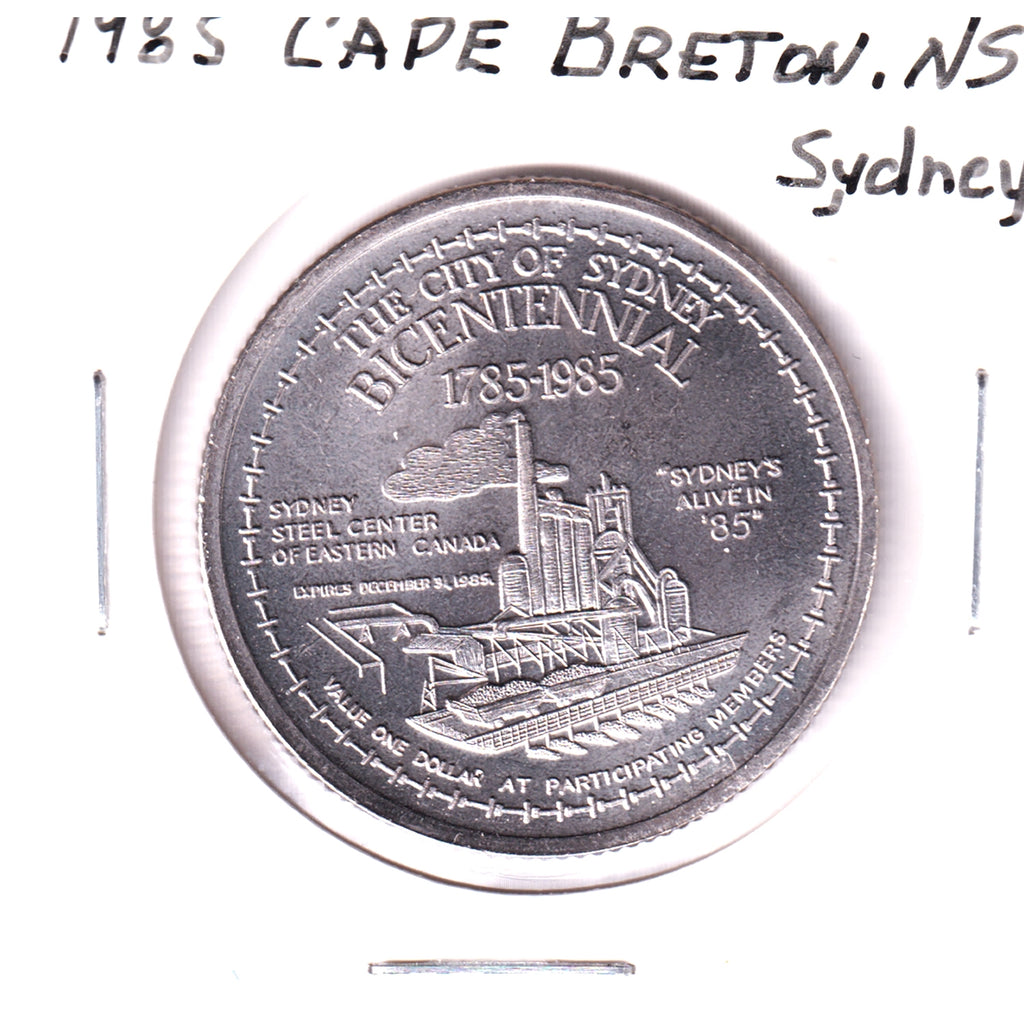 1985 Cape Breton, NS, MacPuffin Dollar Token: The City of Sydney Bicentennial