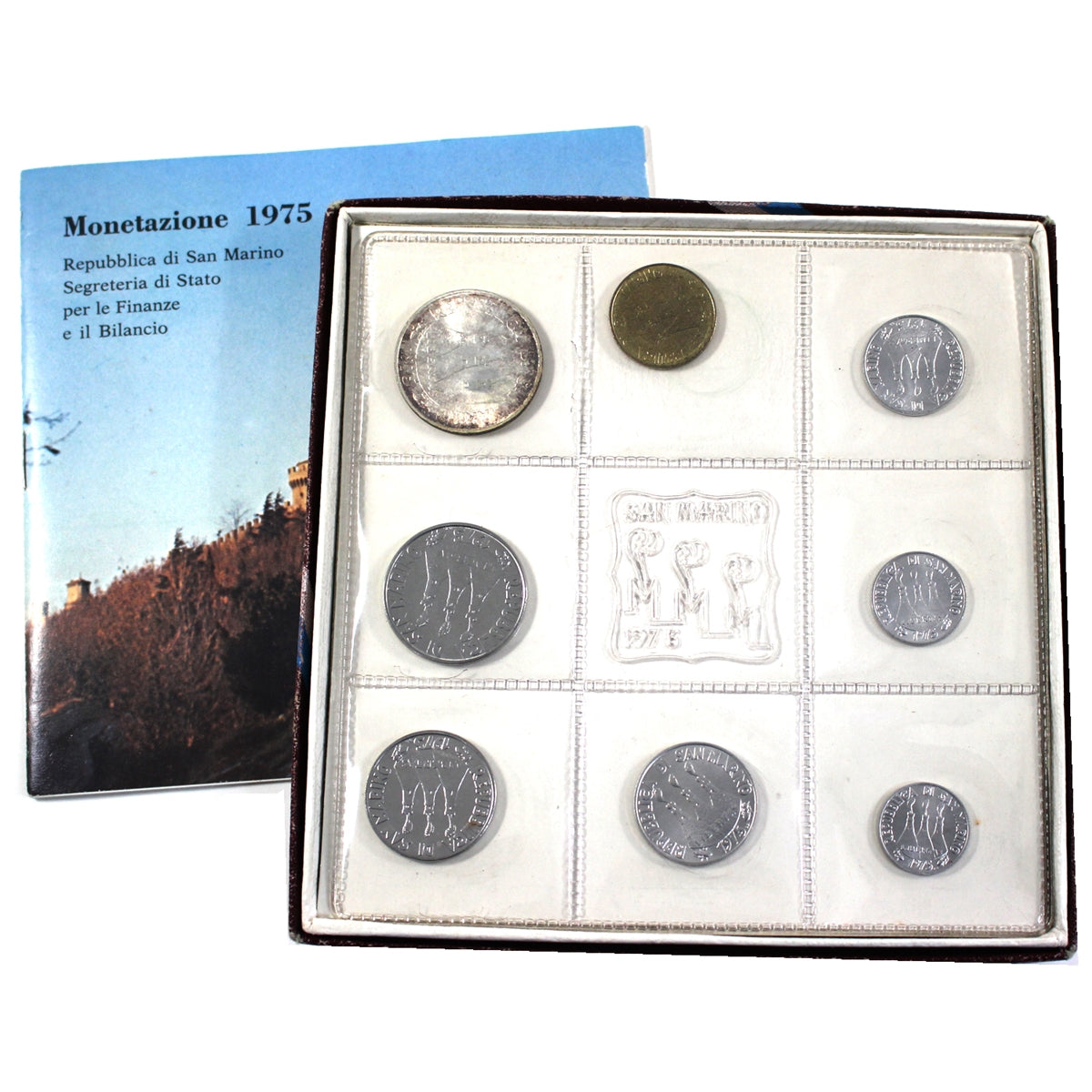 San Marino 1975 8-coin Mint Set Sealed in Original Packaging (Toned, wear on box)