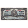 BC-23b 1937 Canada $5 Note, Gordon-Towers, Very Good (VG8) Tears, holes, or impaired