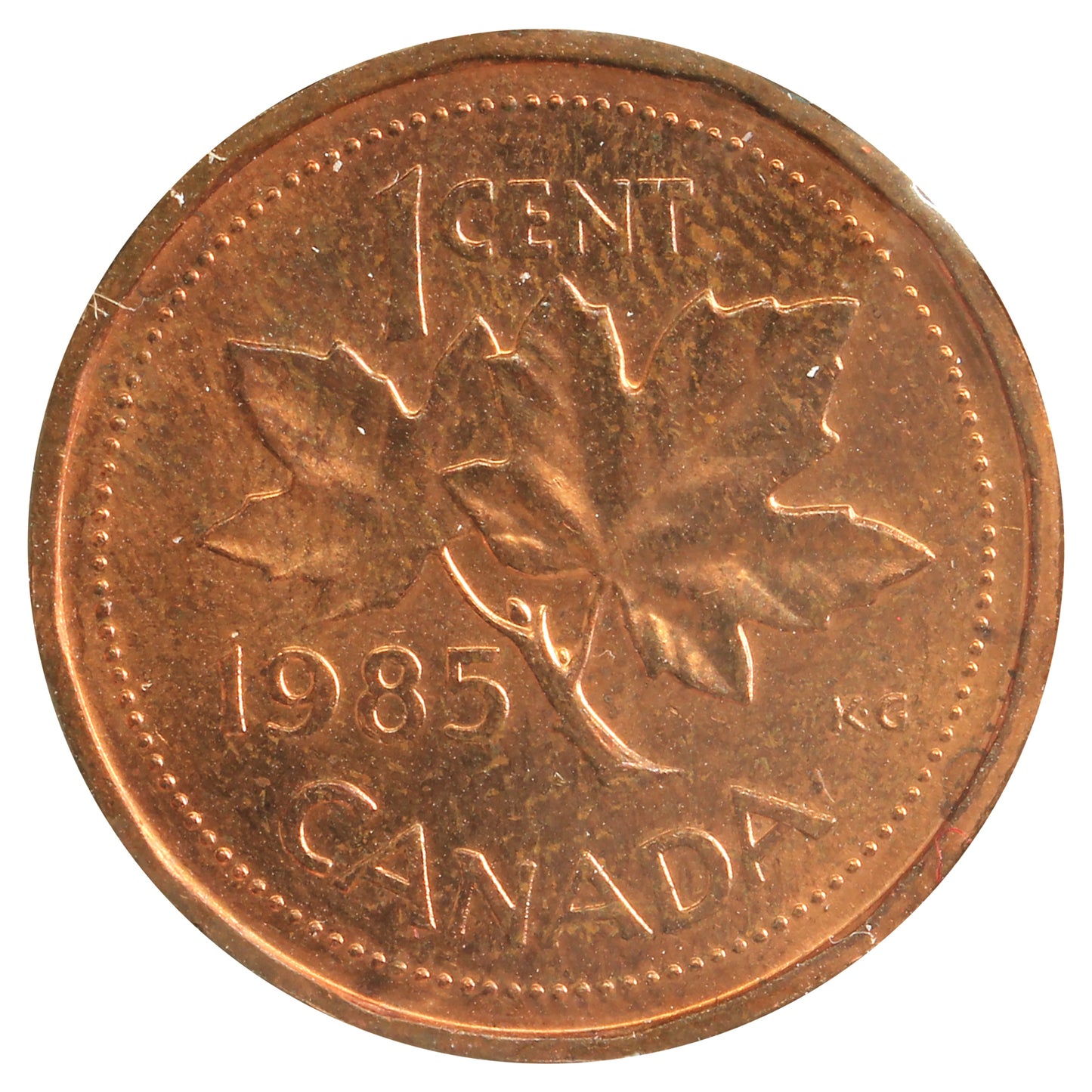 1985 Pointed 5 Canada 1-cent Uncirculated (MS60) scratched