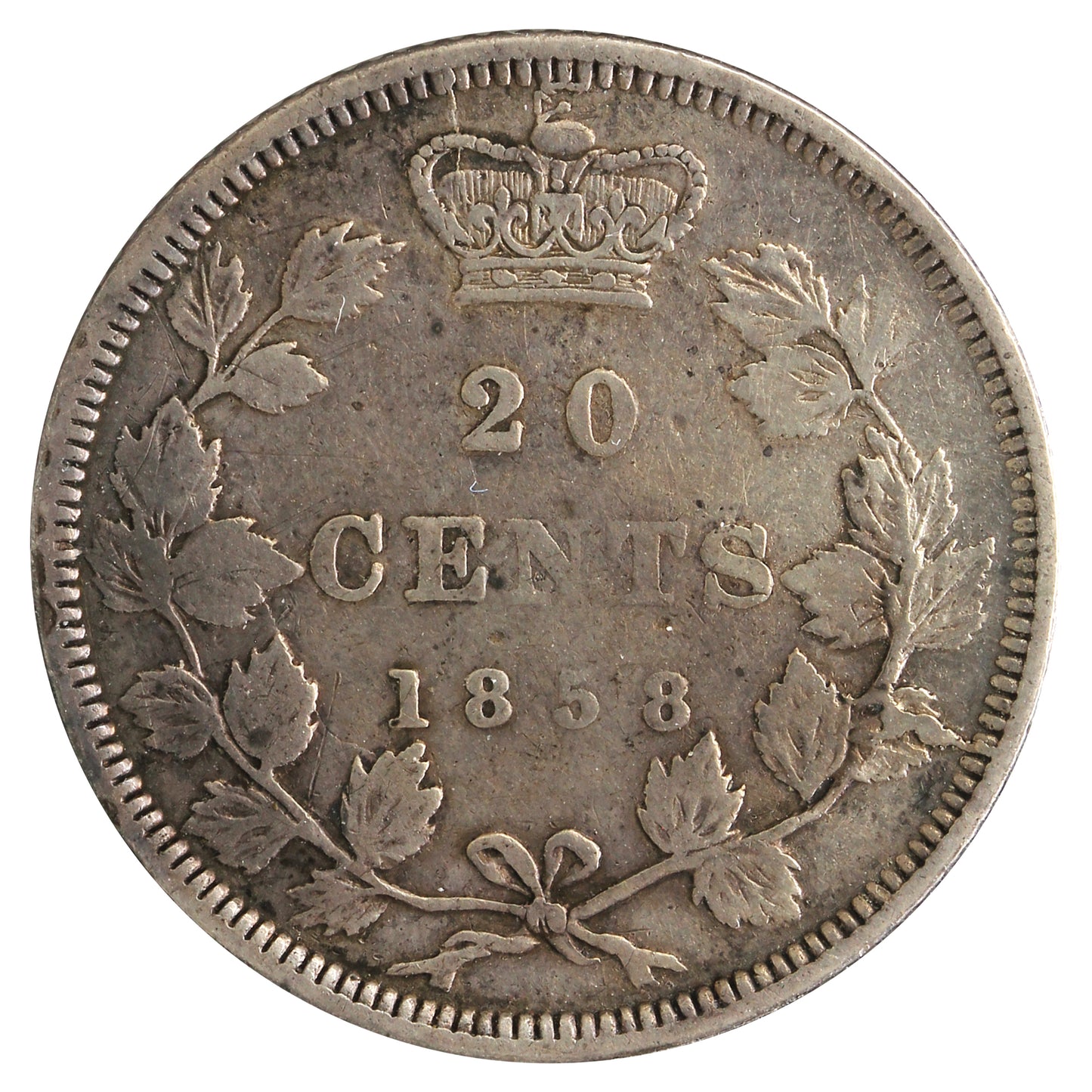 1858 Canada 20-cents Fine (F12) toned