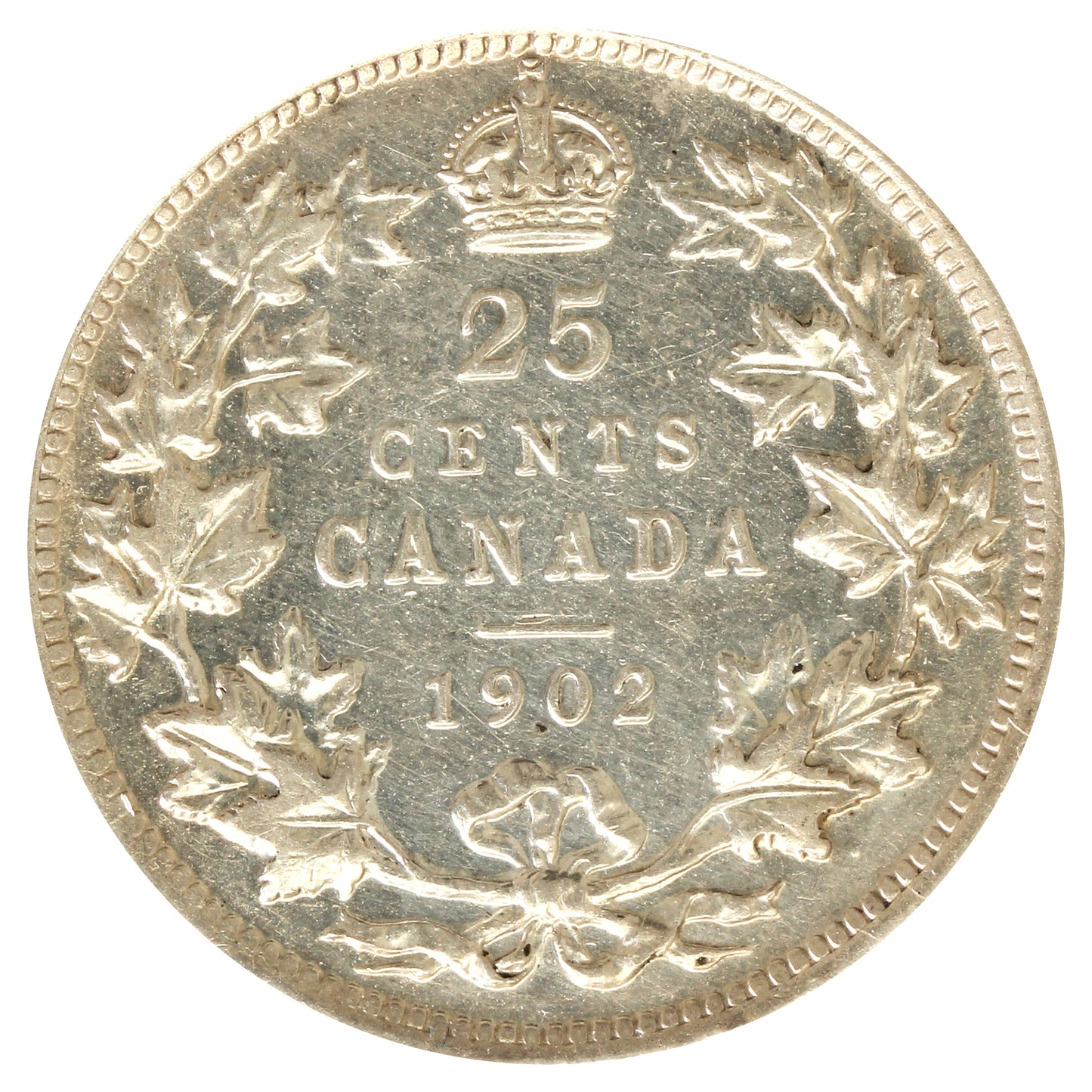 1902 Canada 25-cents Extra Fine (EF40) cleaned