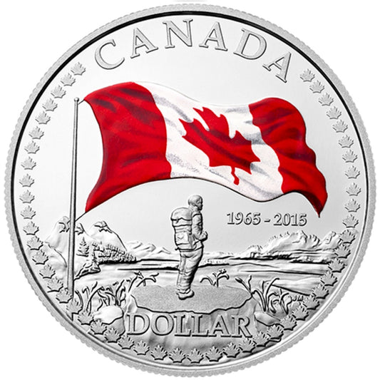 2015 Canada Anniversary of the Flag Colourized Silver Dollar (No Tax) Square Capsule