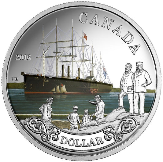 2016 Canada Coloured Transatlantic Cable Proof Silver Dollar from Mint Set square capsule  (No Tax)