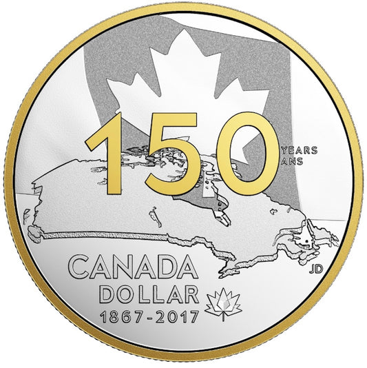 2017 Canada 150th $1 Gold Plated Proof Silver Dollar (Mint Issue, square capsule No Tax