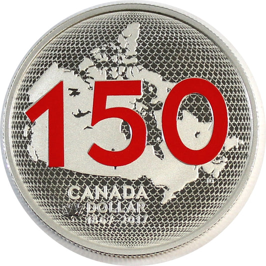 2017 Canada 150th Red Enamel Proof Silver Dollar - square capsule  No Tax