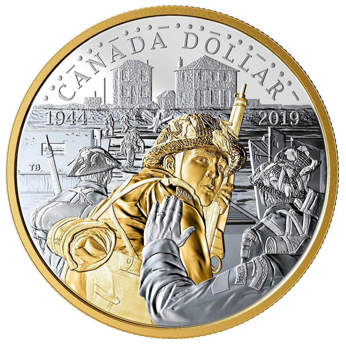 2019 Canada 75th Ann. of D-Day Gold Plated Proof Silver Dollar (No Tax) Square Capsule