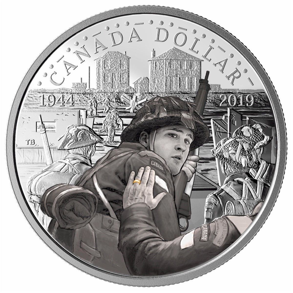 2019 Canada 75th Ann. of D-Day Coloured Proof Silver Dollar (No Tax) Square Capsule