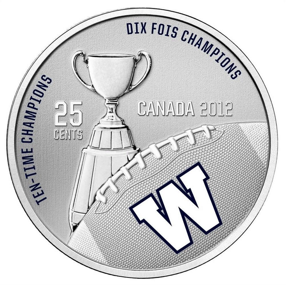 2012 Canada 25-cent Winnipeg Blue Bombers CFL Coin and Stamp Set.