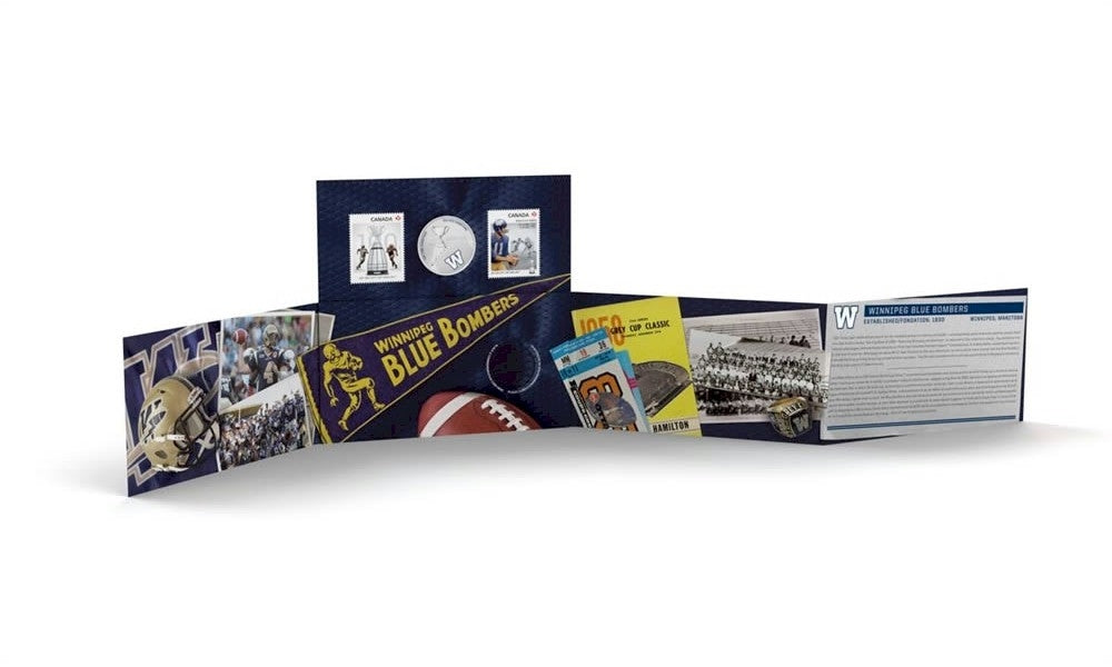 2012 Canada 25-cent Winnipeg Blue Bombers CFL Coin and Stamp Set.