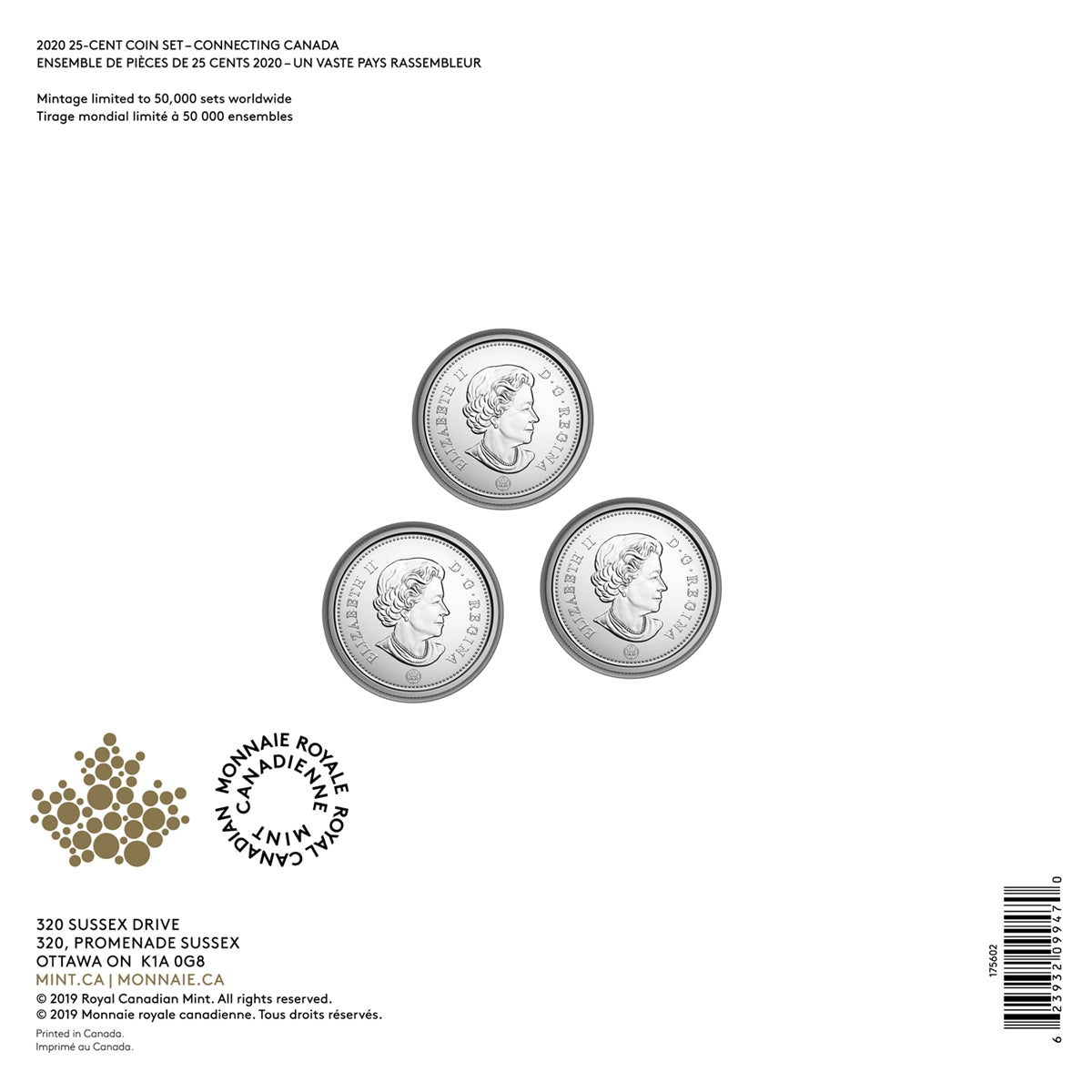 2020 Canada 25-cent Connecting Canada 3-coin Set