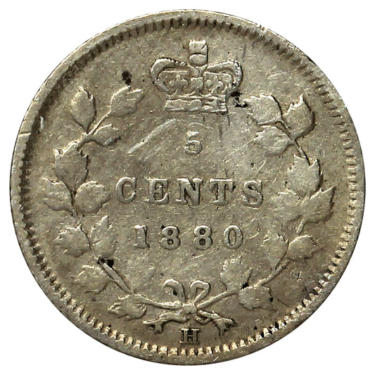 1880H Obv. 2 Canada 5-cents Fine (F12) (Impaired)
