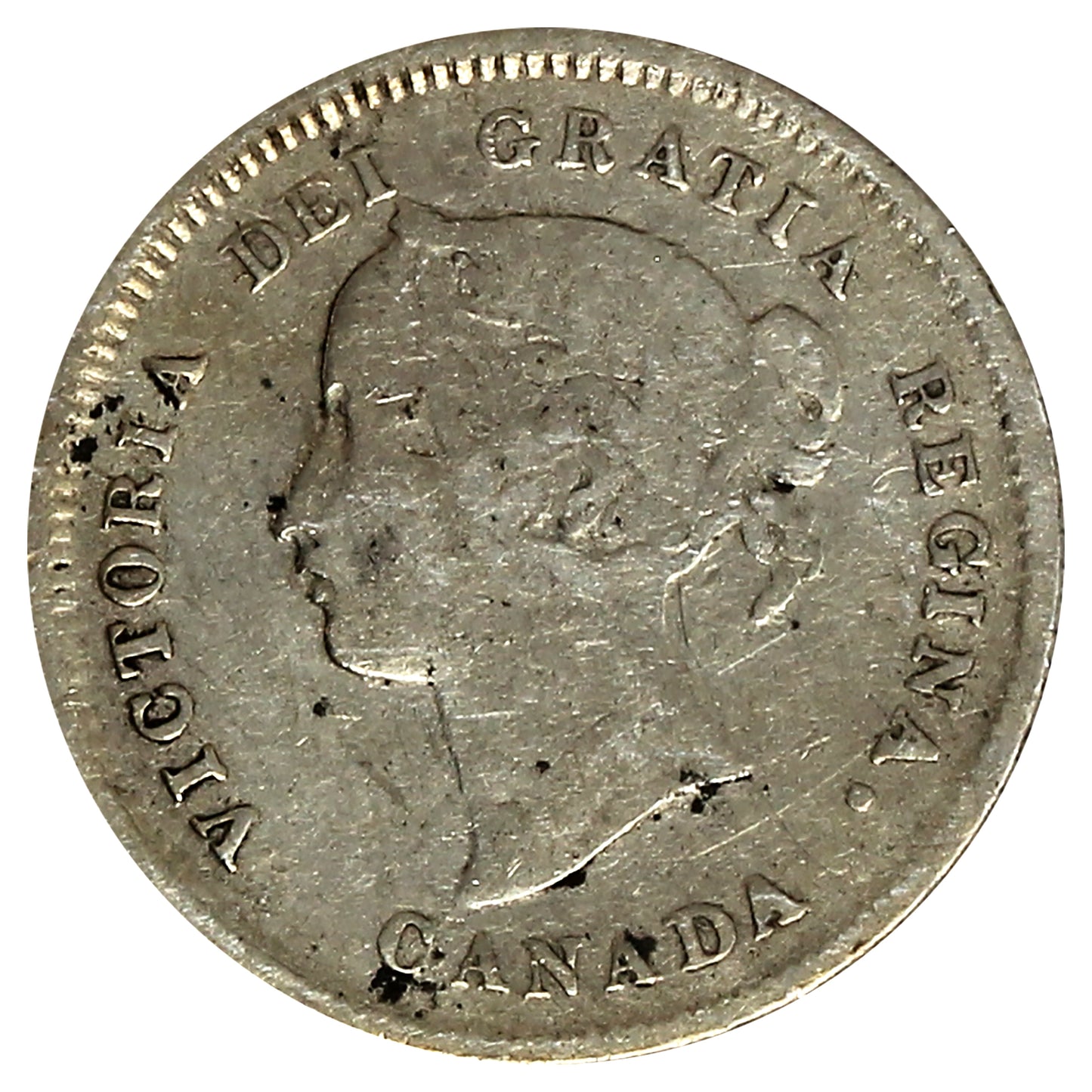 1880H Obv. 2 Canada 5-cents Fine (F12) (Impaired)