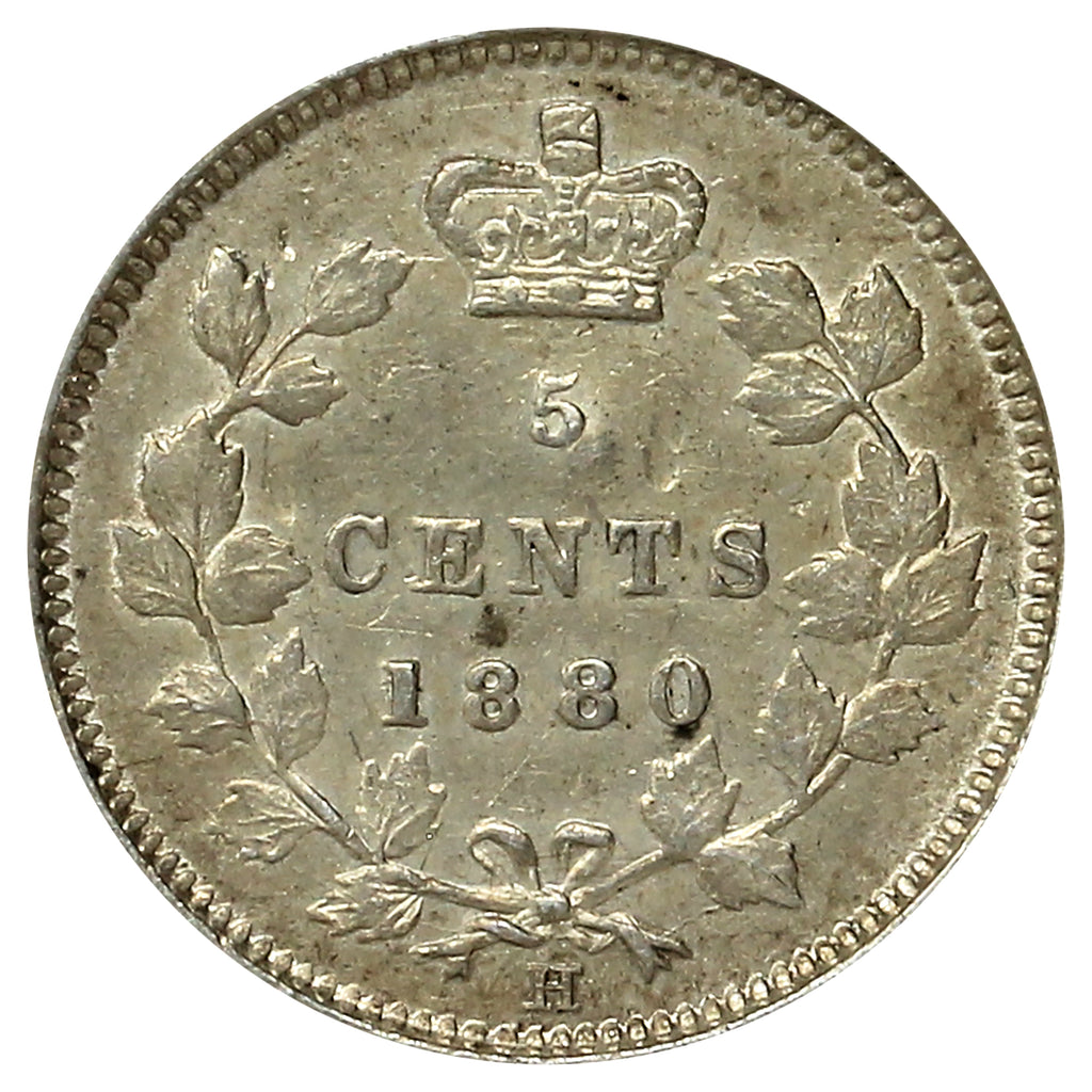 1880H Obv. 3 Canada 5-cents EF-AU (EF45) (Impaired)