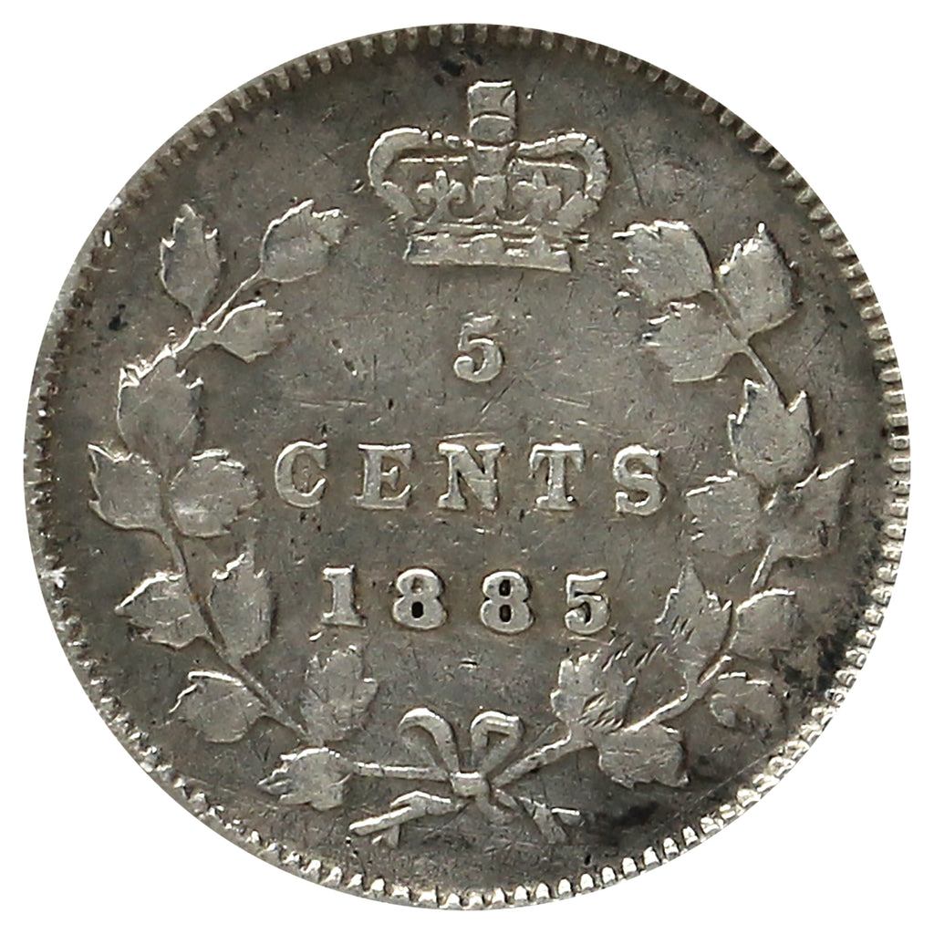 1885 Large 5 Canada 5-cents Fine (F12) Scratched, marks, or impaired