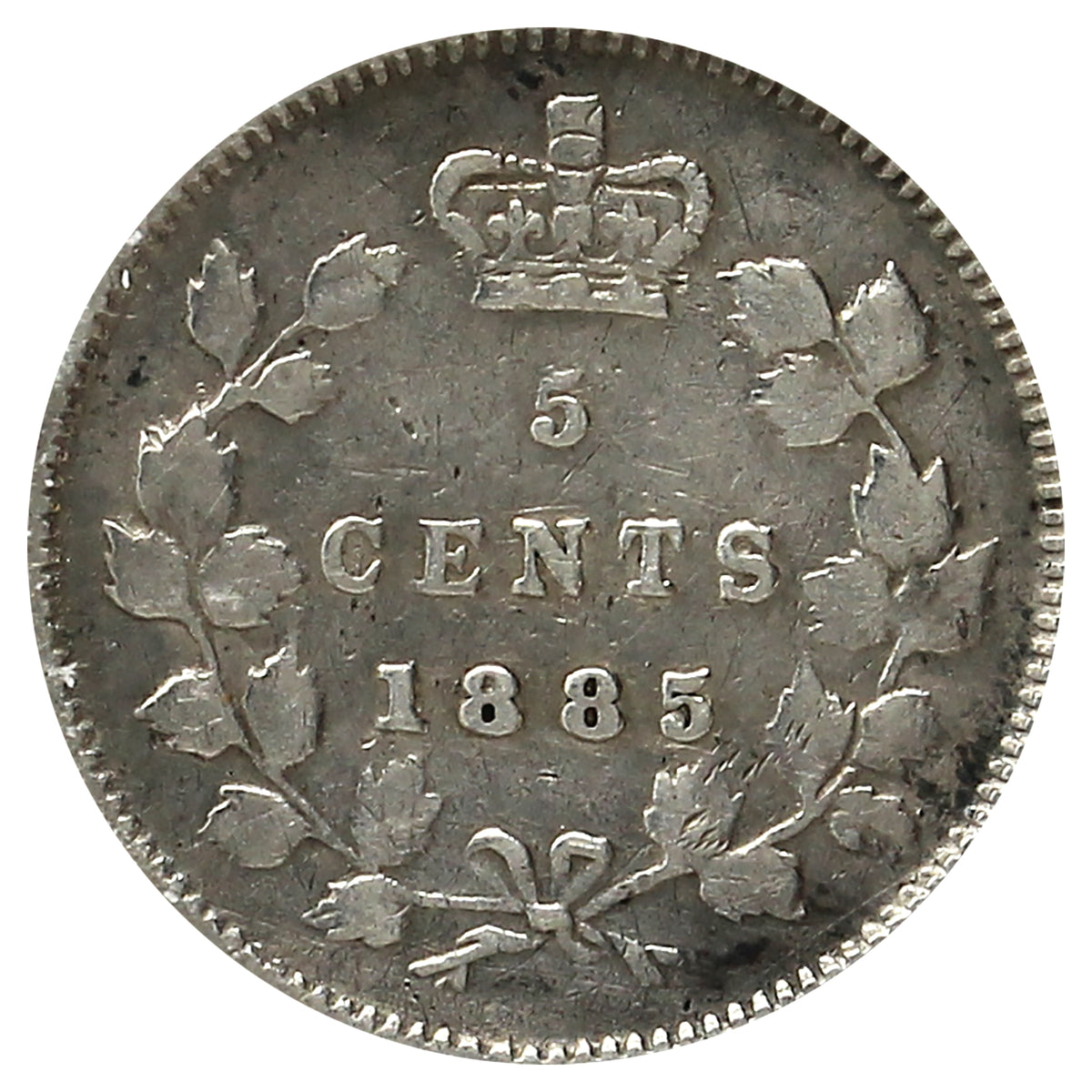 1885 Large 5 Canada 5-cents Fine (F12) Scratched, marks, or impaired