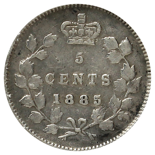 1885 Large 5 Canada 5-cents Fine (F12) Scratched, marks, or impaired