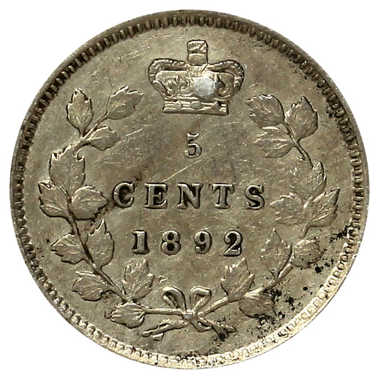 1892 Canada 5-cents Extra Fine (EF40) (Marks)