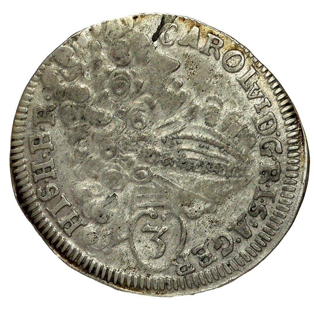 Bohemia 1717 Karl VI 3 Kreuzer Prague Mint
