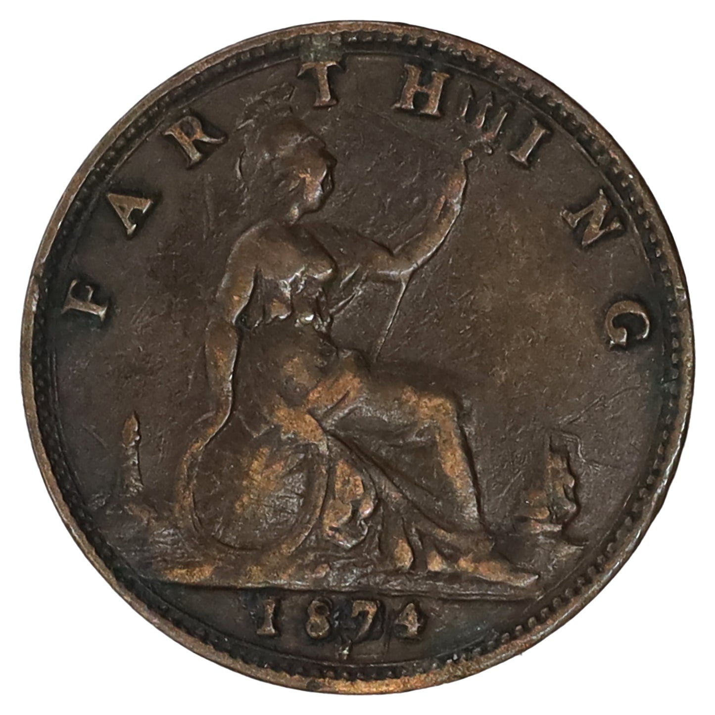 Great Britain 1874 Victoria Farthing Extra Fine (EF40) (Impaired)