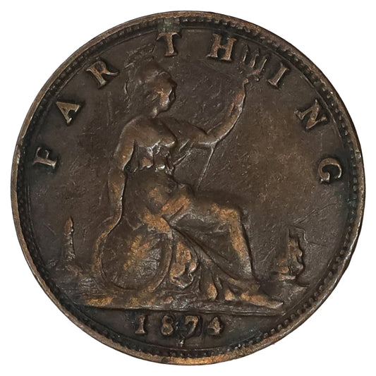 Great Britain 1874 Victoria Farthing Extra Fine (EF40) (Impaired)