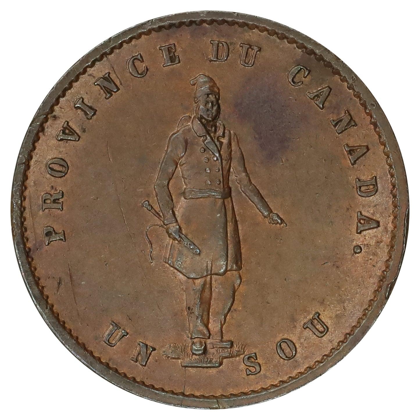 PC-3 1852 Province of Canada Quebec Bank Half Penny Token AU-UNC (AU55) (Impaired)