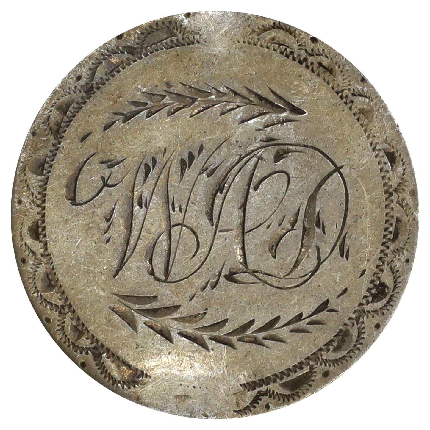 Love Token on 1882 USA Dime: Initials WAD