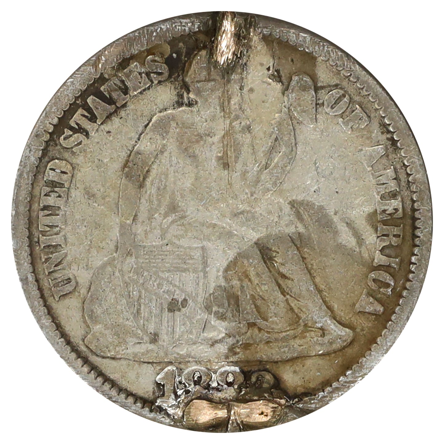 Love Token on 1882 USA Dime: Initials WAD