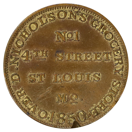 1850 USA Fitzgibbon Daguerreotype Gallery, Nicholson's Grocery, St. Louis, MO Token