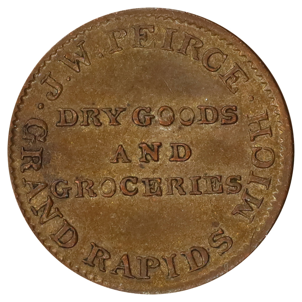 1861 USA J.W. Peirce "Business Card" Grand Rapids, Michigan Token Uncirculated (MS60)