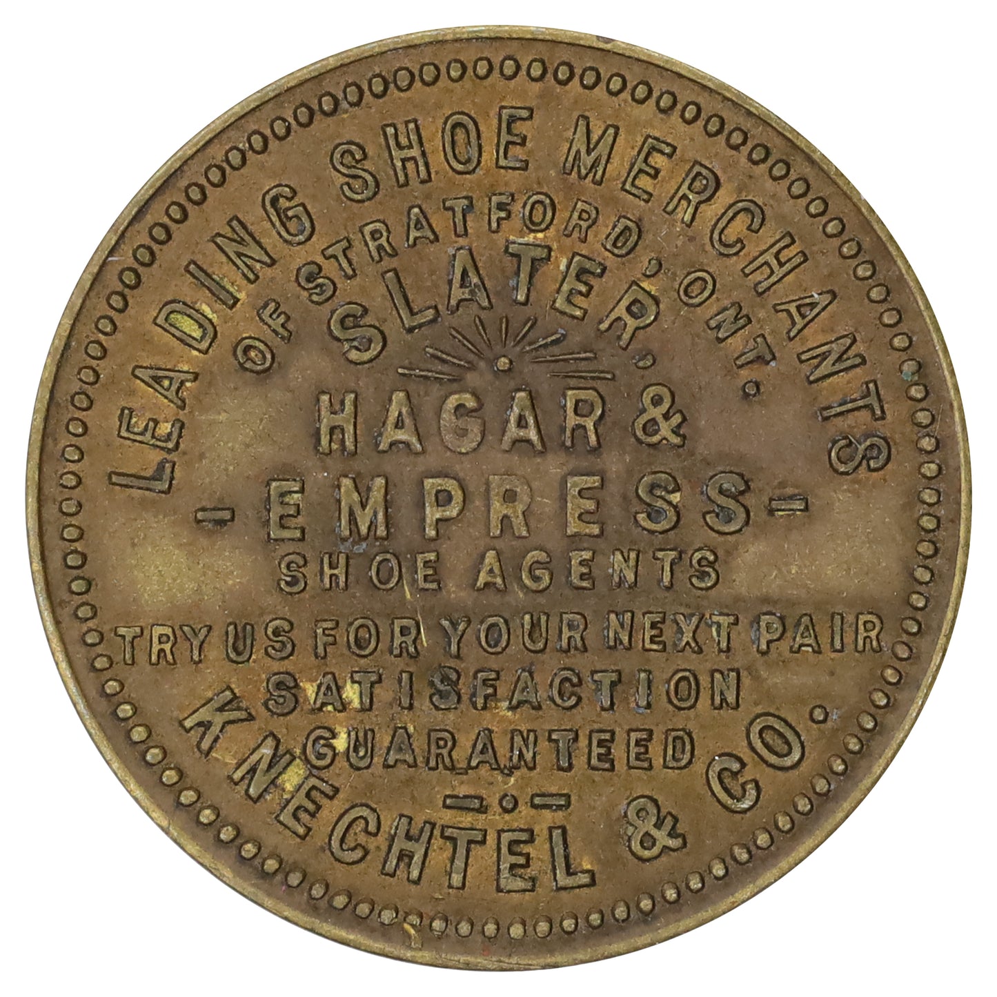 1902 Stratford, Ontario Boer War Peace in South Africa Knetchtel & Co. Merchant Token