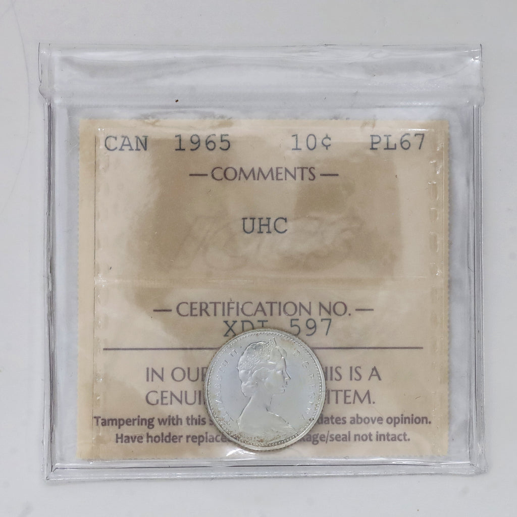 1965 Canada 10-cents ICCS Certified PL67 UHC (Toned)