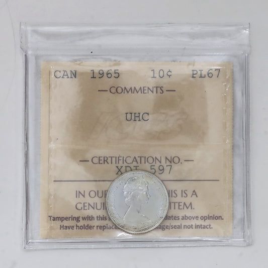 1965 Canada 10-cents ICCS Certified PL67 UHC (Toned)