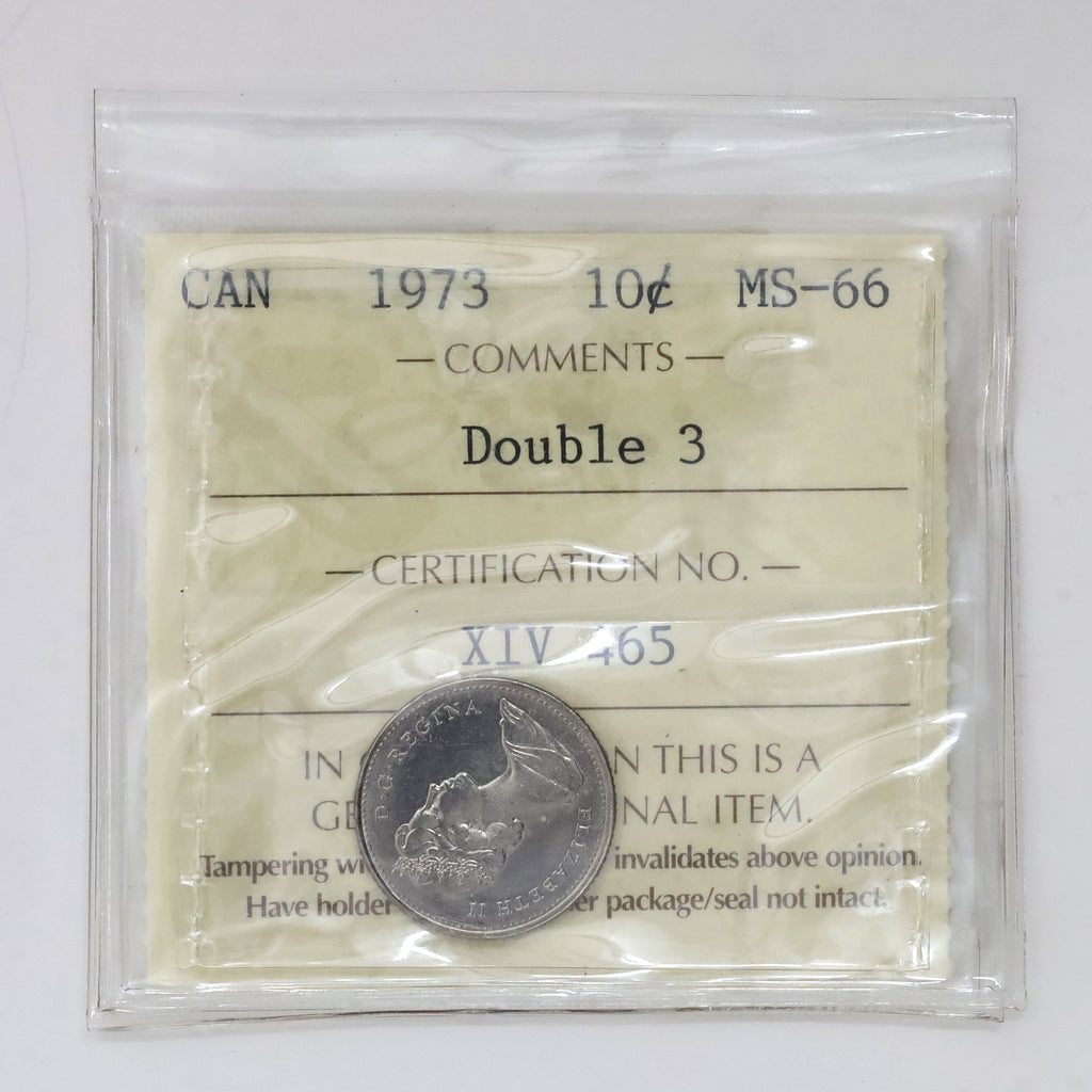 1973 Double 3 Canada 10-cents ICCS Certified MS66